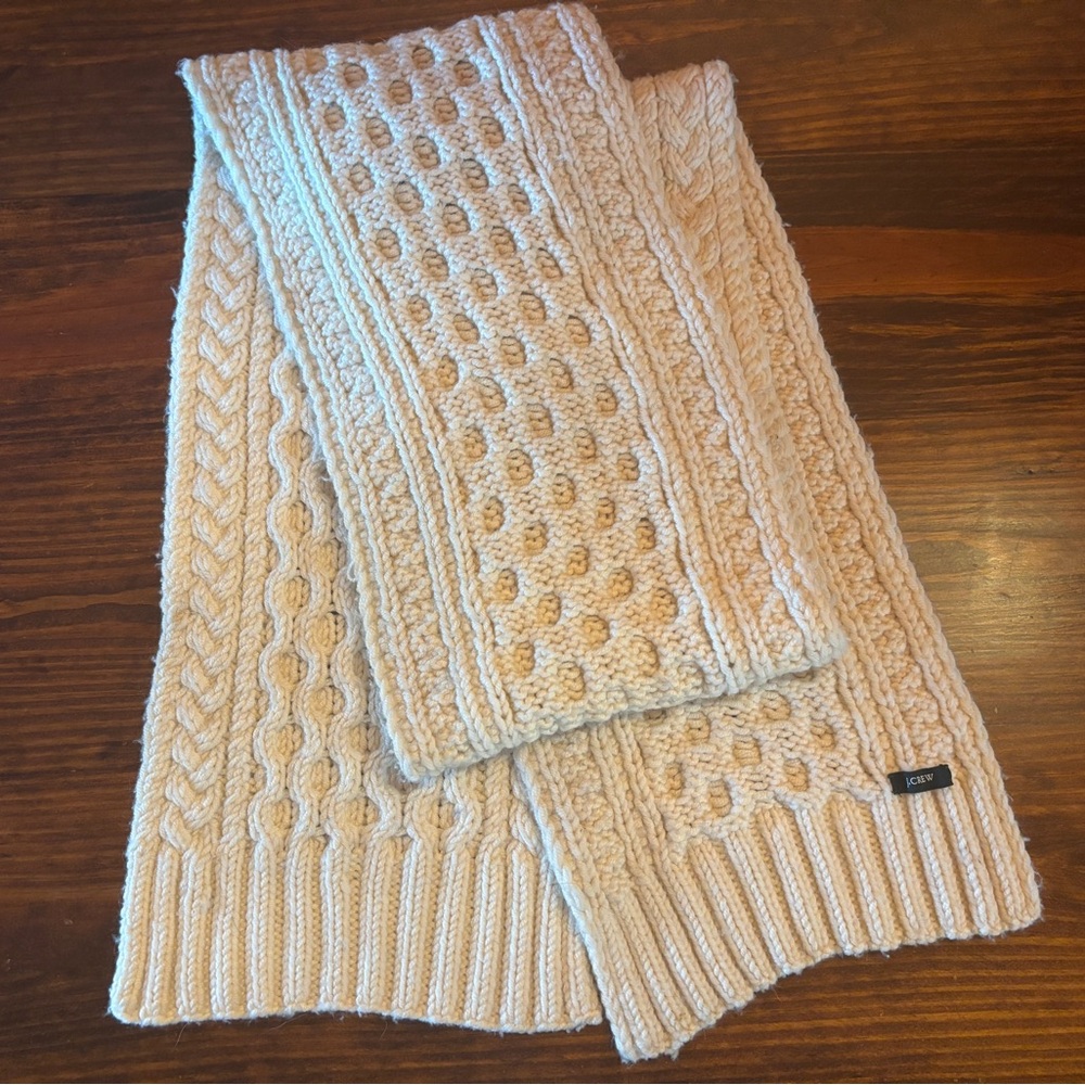 J. Crew Cable Knit Wool Wrap Vintage Ivory Scarf